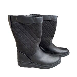 Cole Haan Quilted Women’s Pull  On Mid-Calf Boots Black Leather 7.5 Waterproof